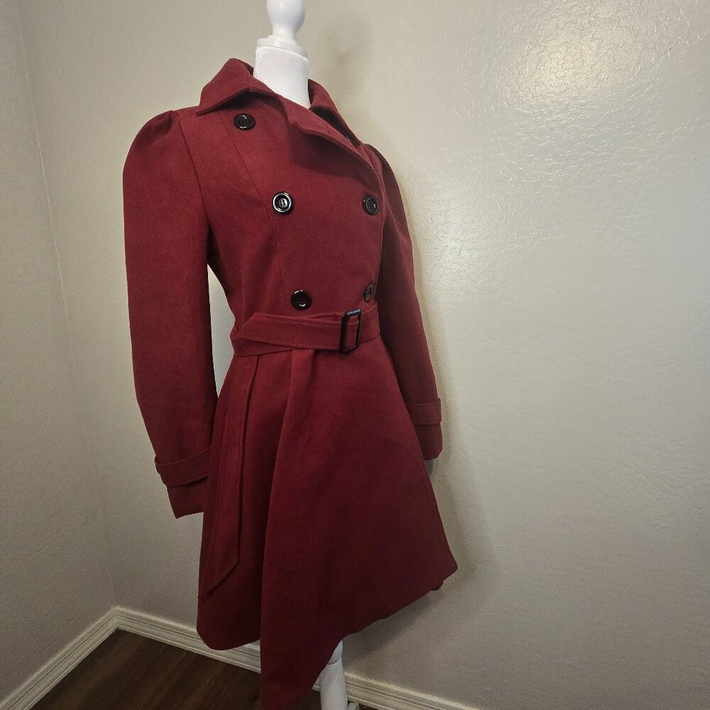 Swing Double Breasted Wool Pea Coat with Belt Buckle Spring